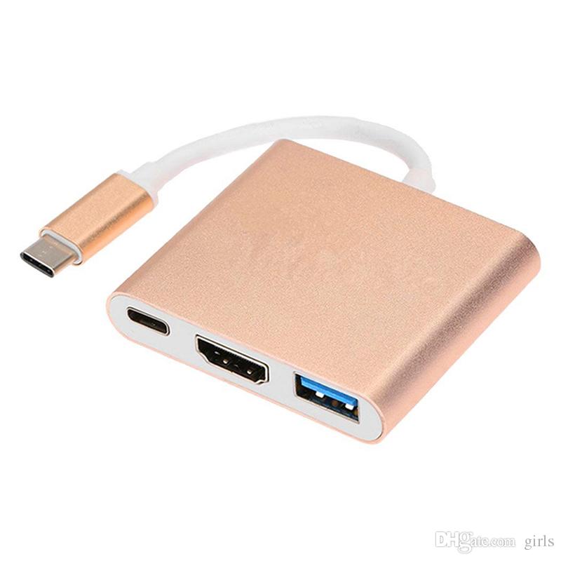 USB 3.1 USB-C to 4k HD HDMI 3IN1 Charging Port Multiport Adapter Rose Gold