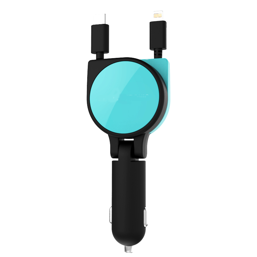 2 In 1 Micro USB & 8 Pin Retractable Car Charger