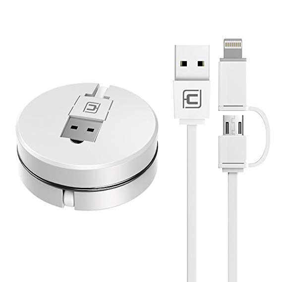 2 in 1 8 Pin & Micro USB retractor Charging Cable White