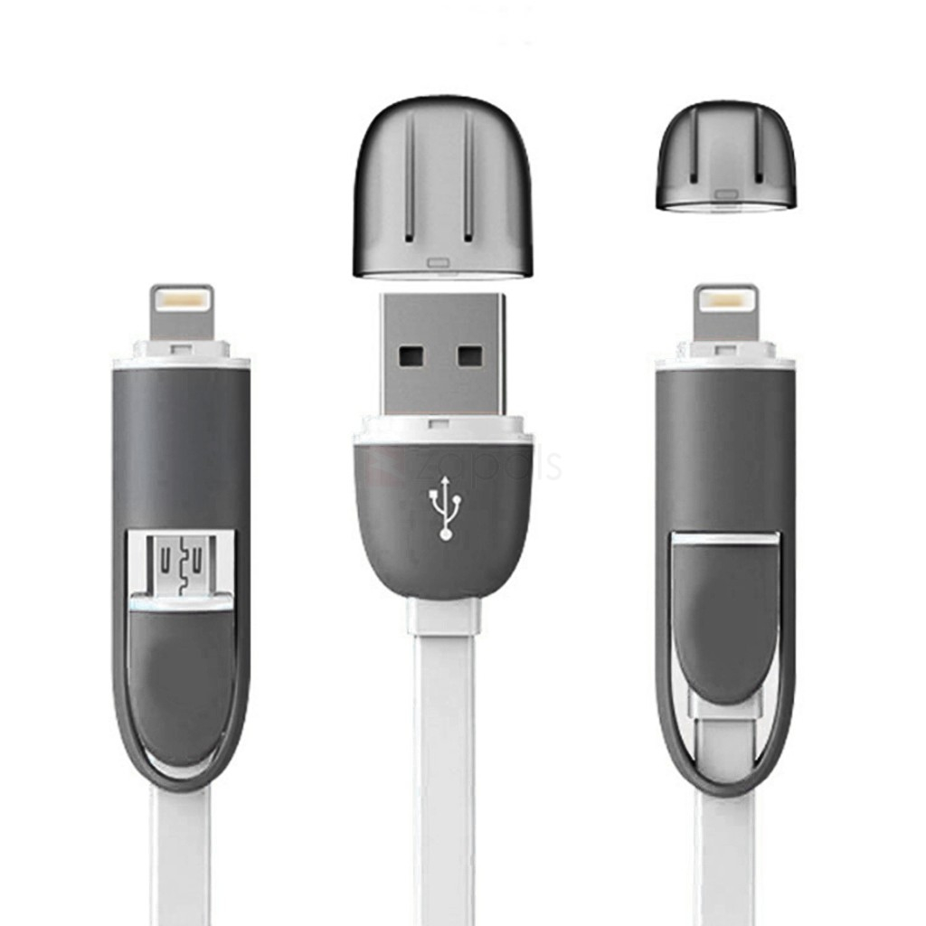 2 in 1 8pin+Micro USB to USB Cable Charge Data Sync White